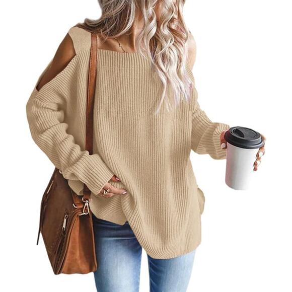 New Size Large Cold Shoulder, Batwing, Oversized, Slouchy, Tunic Sweater - Picture 1 of 4